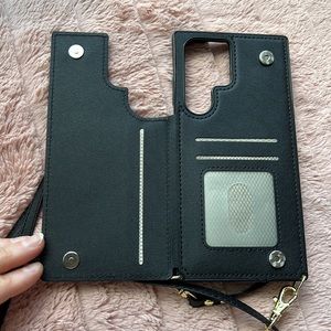 For Samsung Galaxy S23 ultra crossbody leather phone case with CC ID holders